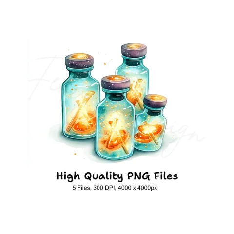 Glowing Magic Potion Bottles Clipart Bundle