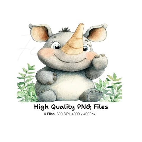 Cute Baby Rhino Clipart Bundle