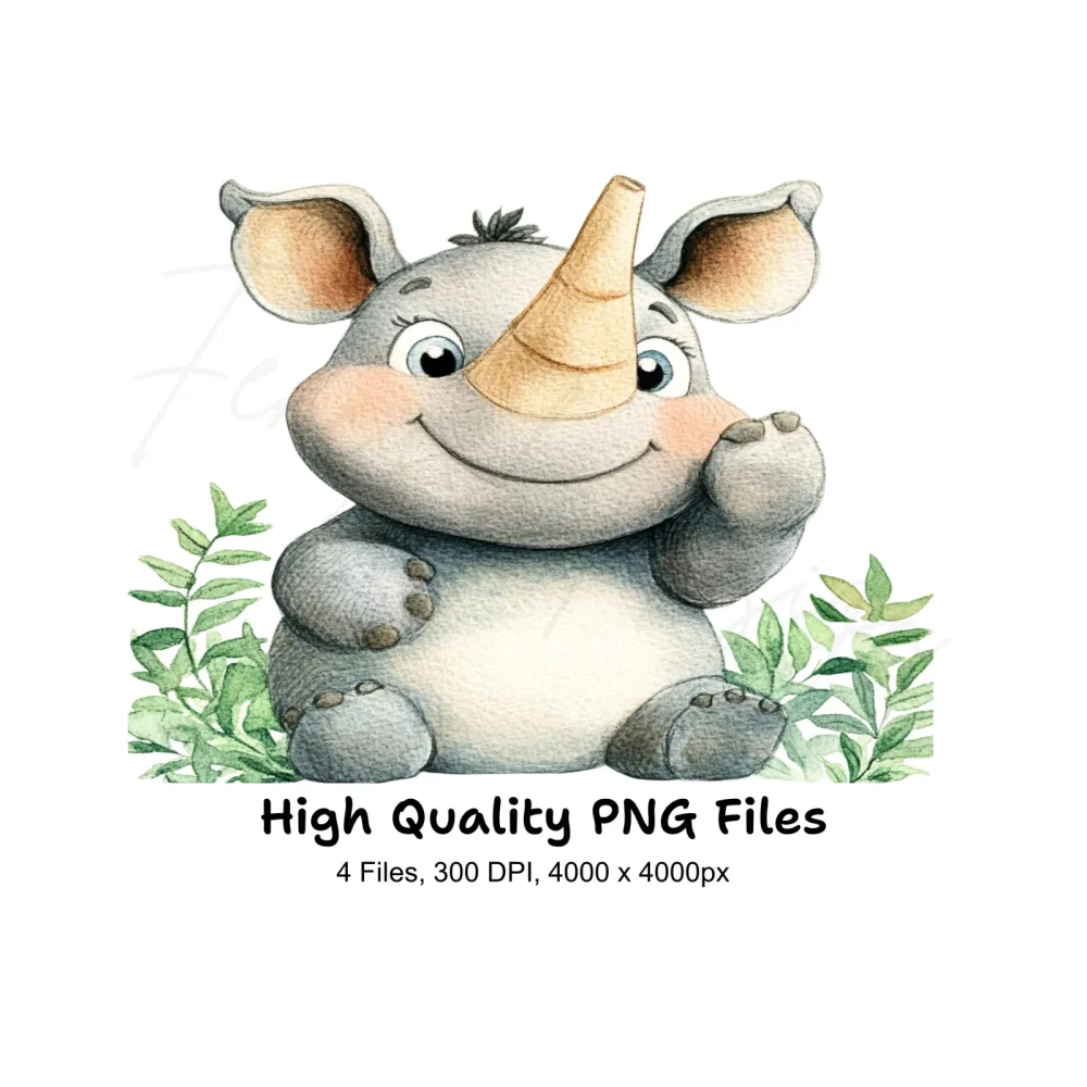 Cute Baby Rhino Clipart Bundle