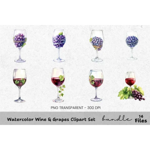 Wine Grapes Clipart Bundle