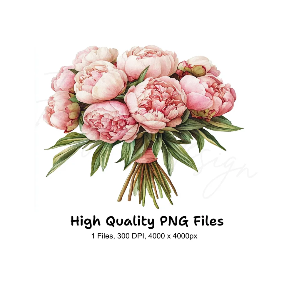 Pink Peony Bouquet Clipart Bundle