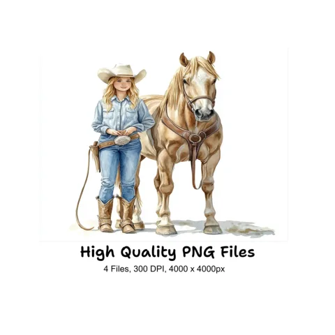 Cowgirl and Horse Western Clipart Bundle