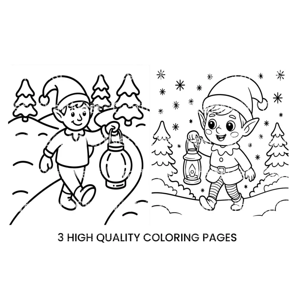 Elf Walking in Winter Wonderland Coloring Books