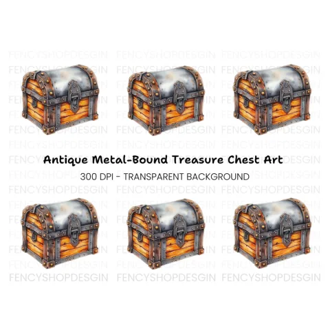 Rustic Wooden Treasure Chest Clipart Bundle