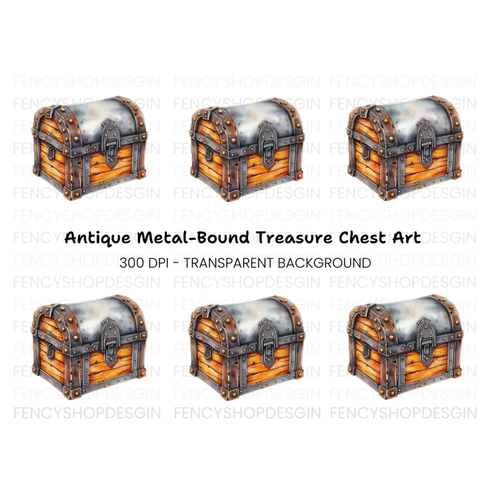 Rustic Wooden Treasure Chest Clipart Bundle
