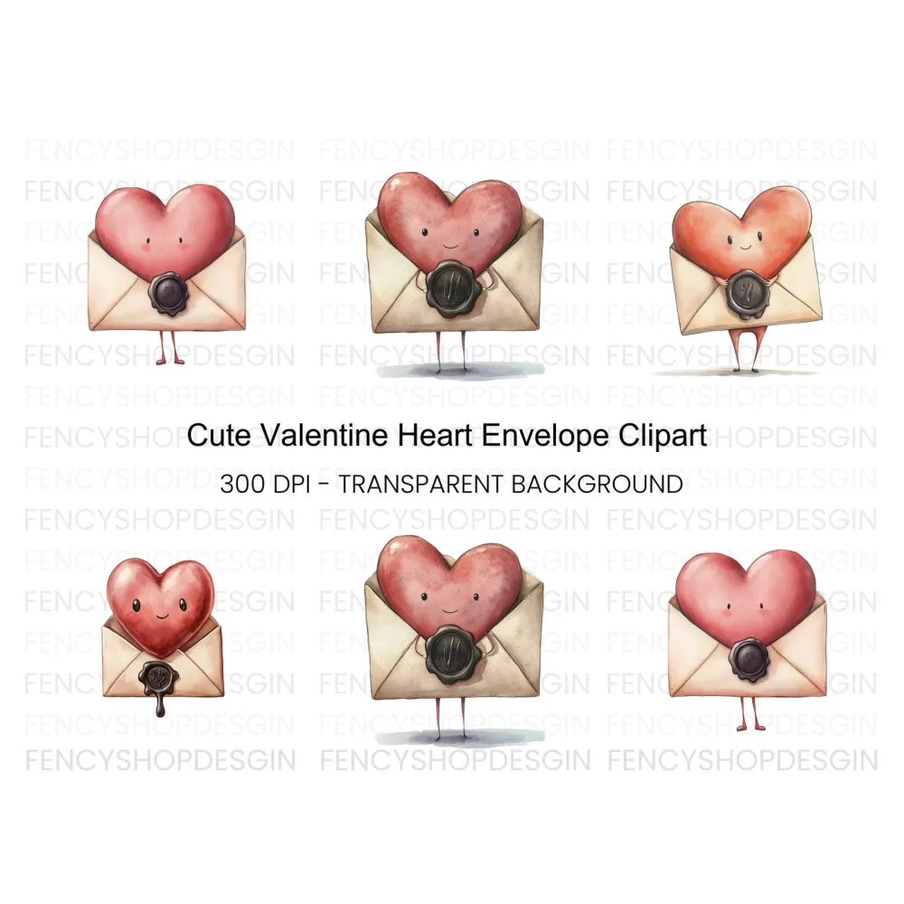Cute Heart Envelope Clipart Bundle