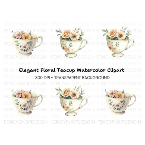 Elegant Floral Teacup Clipart Bundle