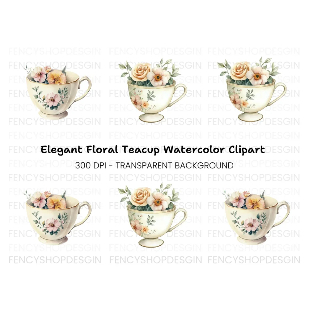 Elegant Floral Teacup Clipart Bundle