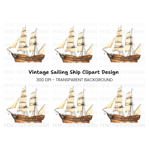 Classic Wooden Sailing Ship Clipart Bundle