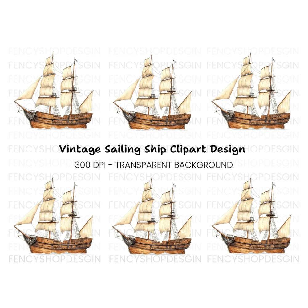 Classic Wooden Sailing Ship Clipart Bundle