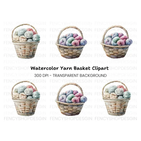 Yarn Baskets Clipart Bundle