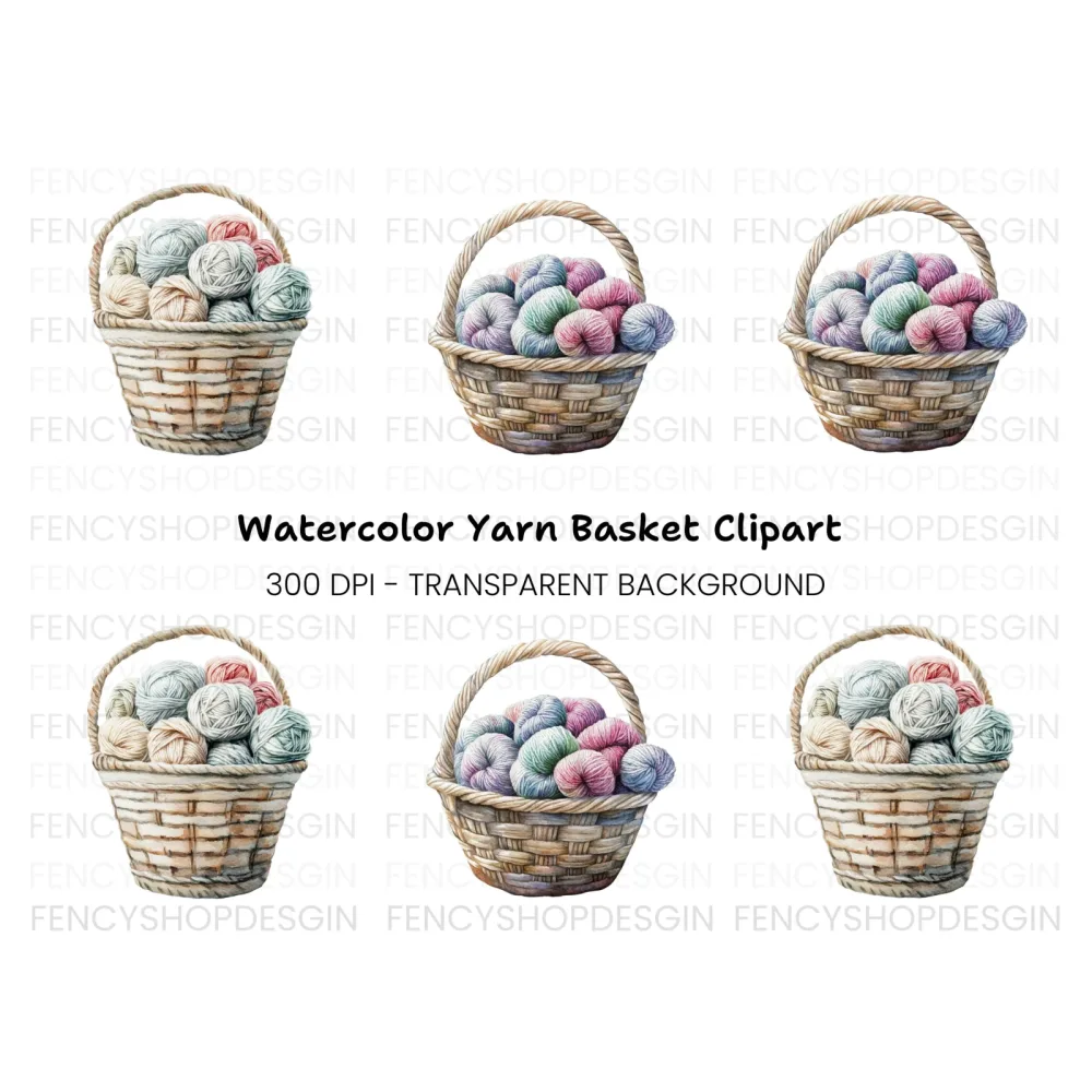 Yarn Baskets Clipart Bundle