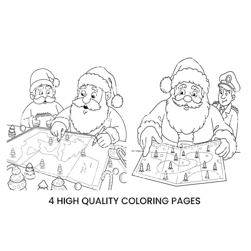 Santa and Police Officer Map Coloring Books
