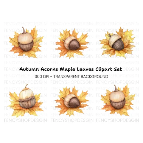 Autumn Acorns and Maple Leaves Clipart Bundle