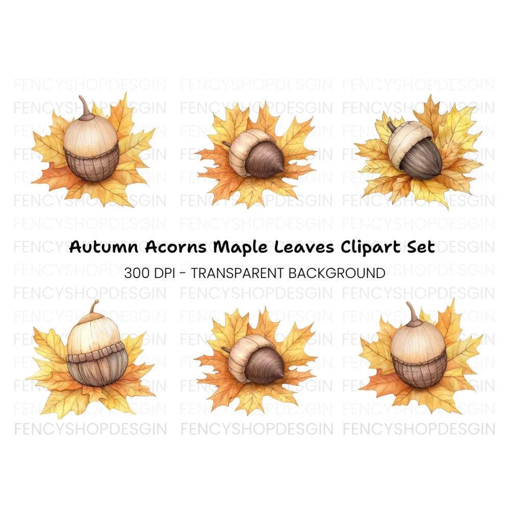 Autumn Acorns and Maple Leaves Clipart Bundle