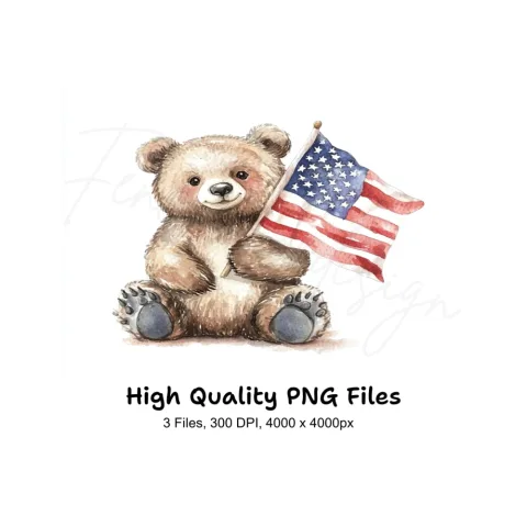 Cute Patriotic Bear Clipart Bundle