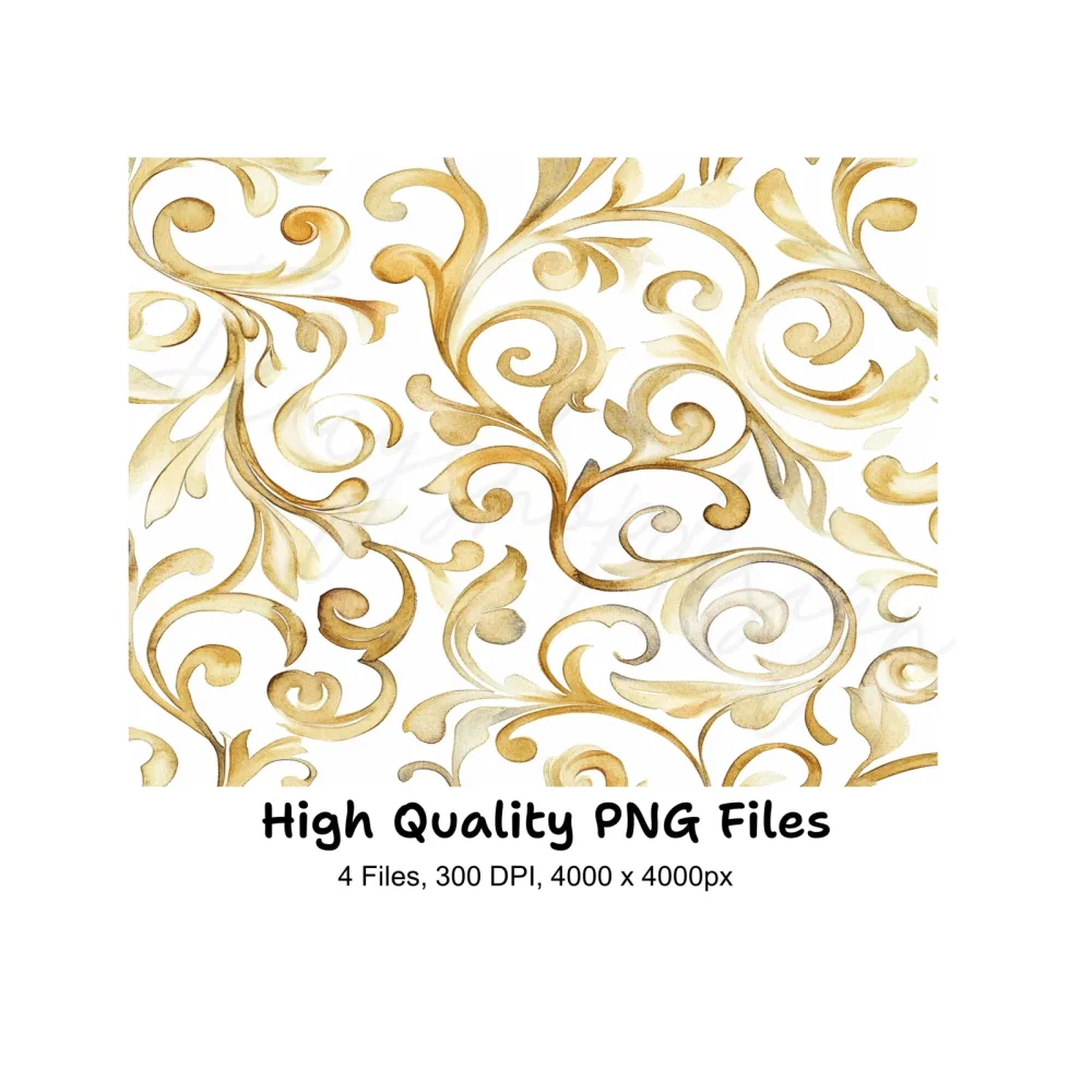 Elegant Golden Swirls Seamless Pattern Clipart Bundle