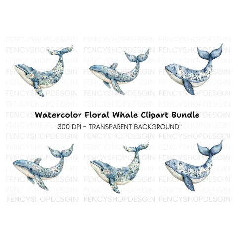 Whale and Wildflower Clipart Bundle