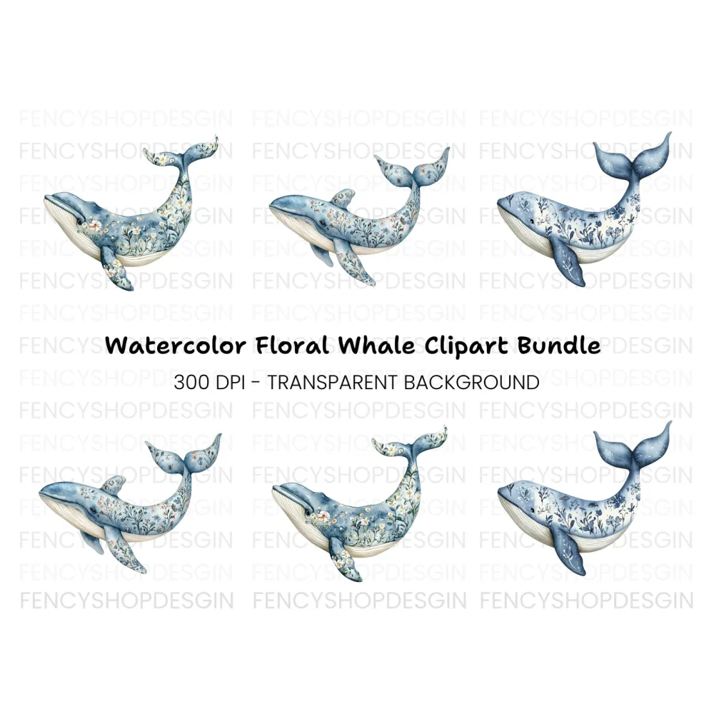 Whale and Wildflower Clipart Bundle