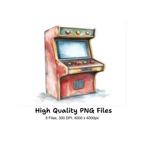 Vintage Arcade Game Cabinet Illustrations Clipart Bundle