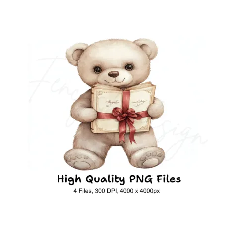 Cute Teddy Bear with Book Clipart Bundle