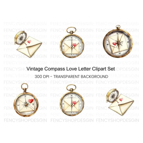 Love Letter Compass Clipart Bundle