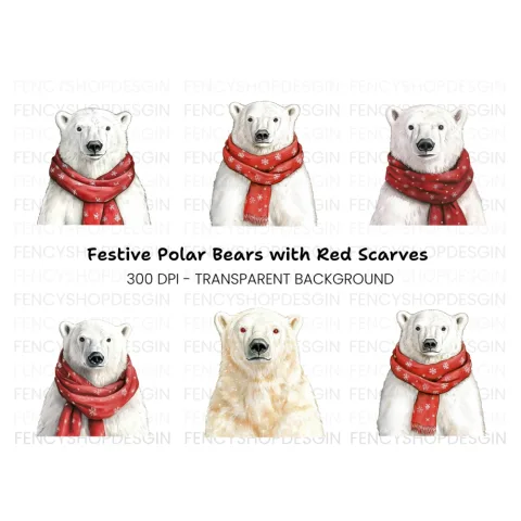 Festive Polar Bear Clipart Bundle