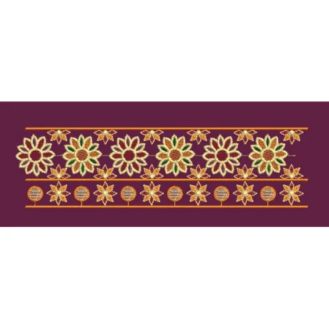 Floral Jacquard Border Orange Flowers Embroidery Design