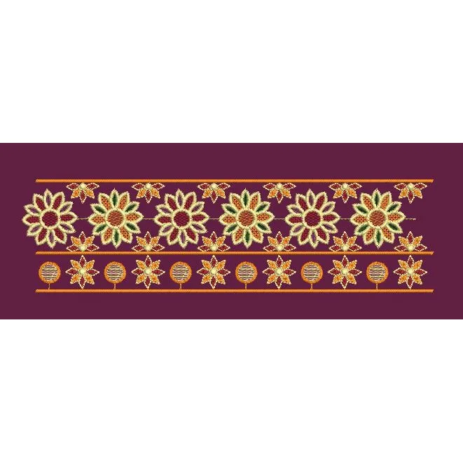 Floral Jacquard Border Orange Flowers Embroidery Design