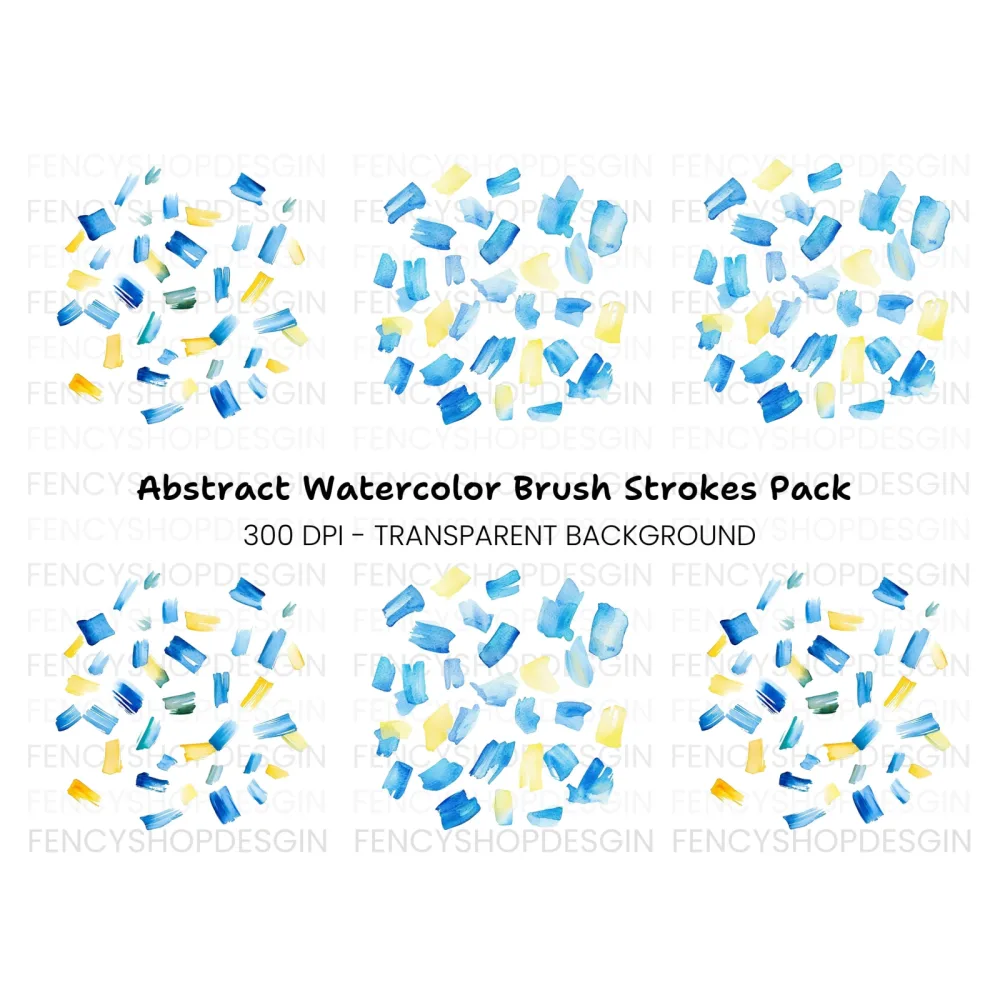 Abstract Blue Yellow Strokes Clipart Bundle
