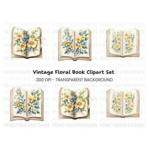 Floral Books Clipart Bundle