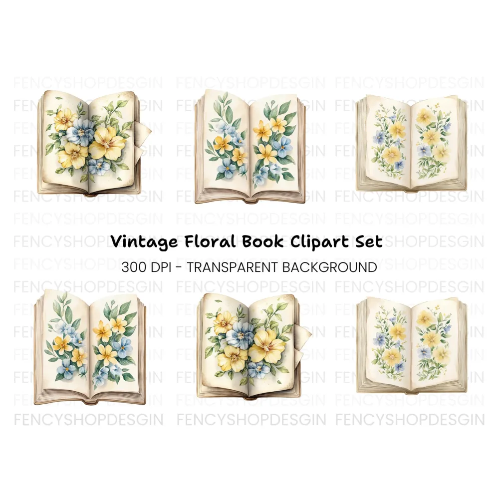 Floral Books Clipart Bundle