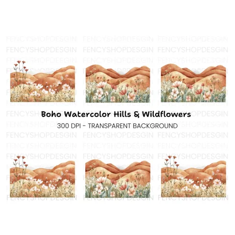 Boho Wildflower Landscape Clipart Bundle