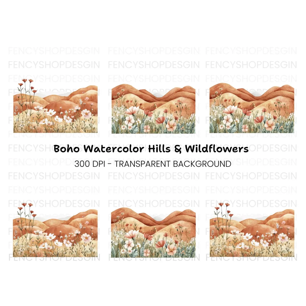Boho Wildflower Landscape Clipart Bundle
