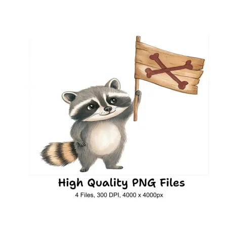 Raccoons Holding Pirate Flags Clipart Bundle