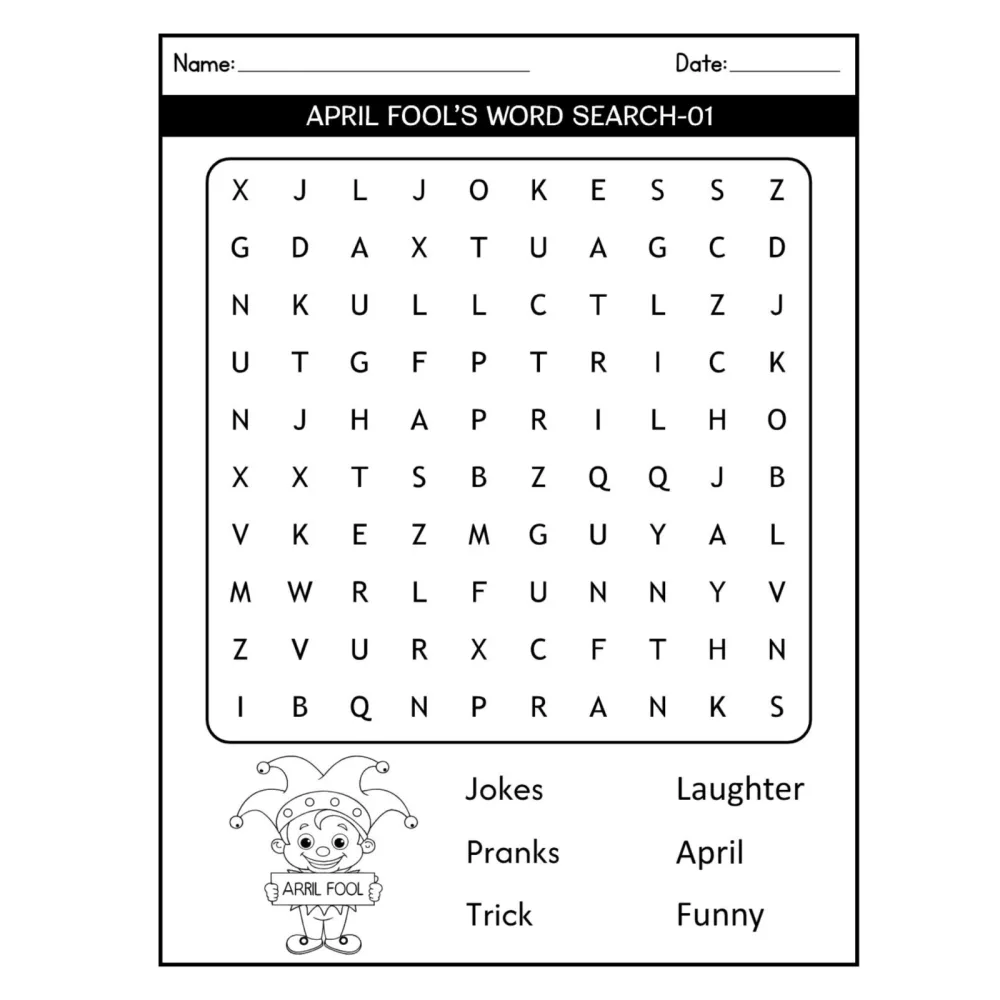 April Fools' Word Search Puzzles for Kids