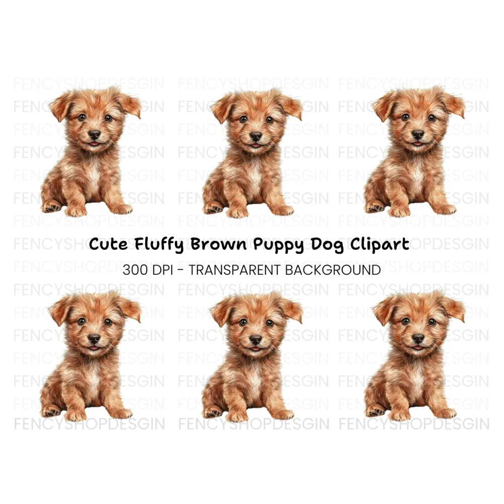 Adorable Brown Puppy Clipart Bundle