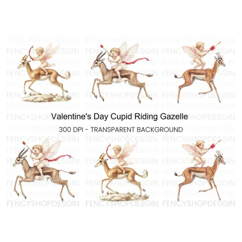Cupid Riding Gazelle Clipart Bundle