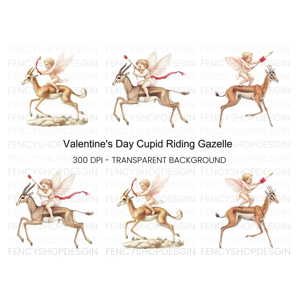 Cupid Riding Gazelle Clipart Bundle