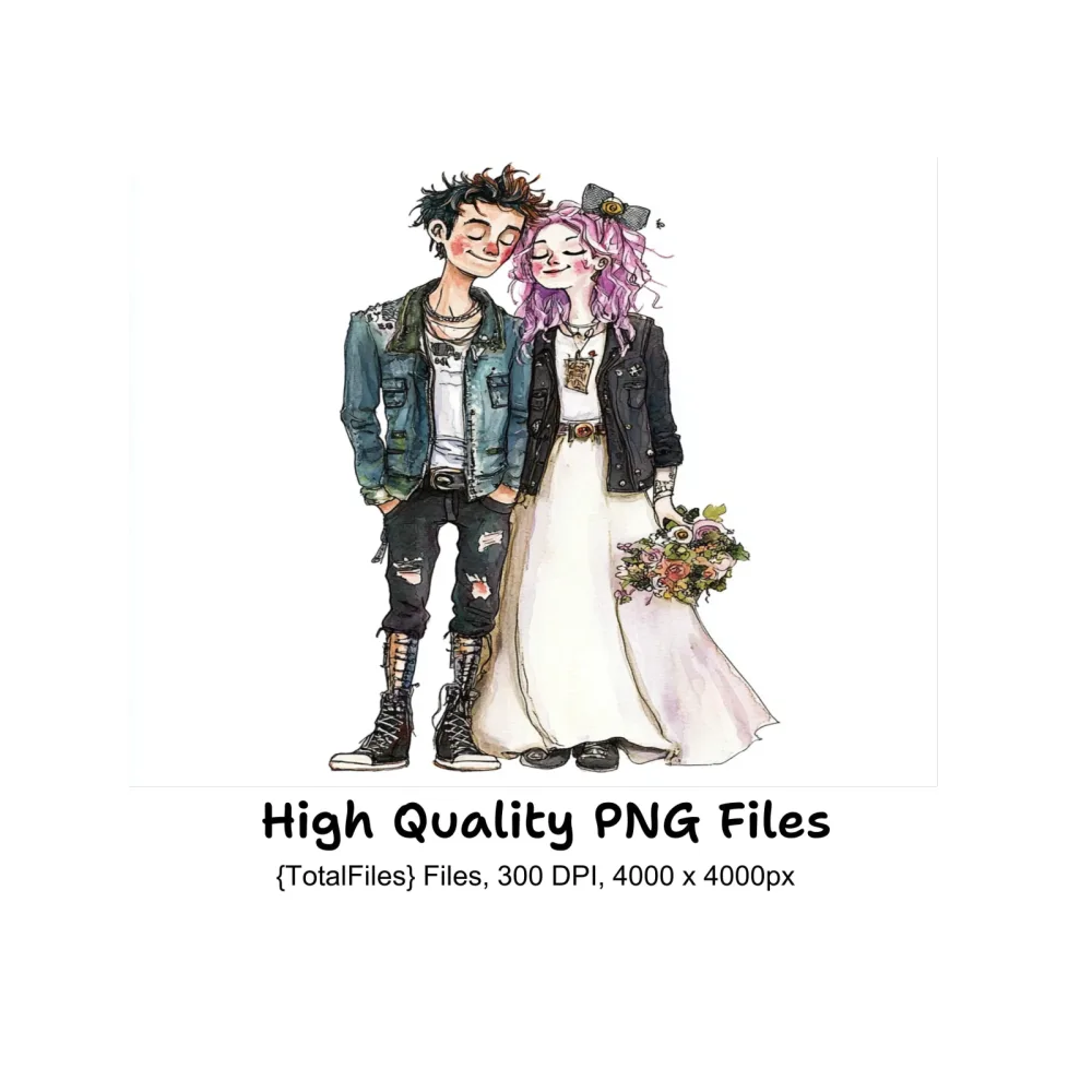 Punk Rock Wedding Couple Clipart Bundle