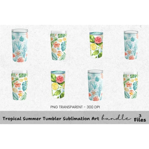 Tropical Summer Tumbler Clipart Bundle