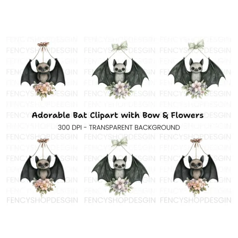 Sweet Baby Bat Floral Arrangement Clipart Bundle