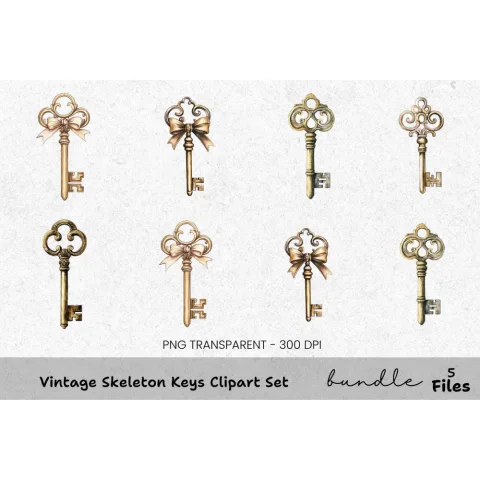 Vintage Skeleton Keys Clipart Bundle