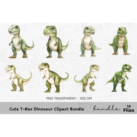 Cute Rex Dinosaur Clipart Bundle