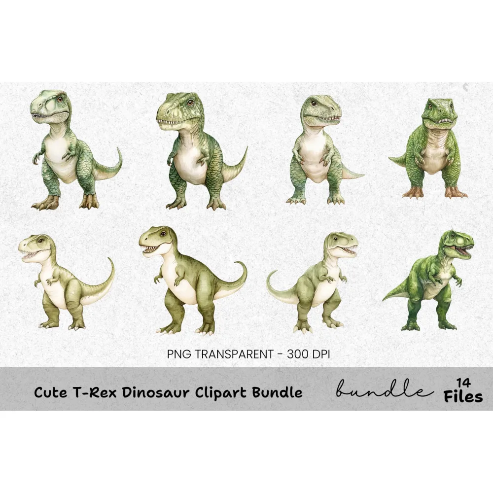 Cute Rex Dinosaur Clipart Bundle