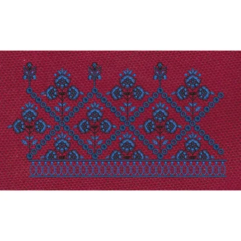 Floral Jacquard Woven Blue and Red Embroidery Design
