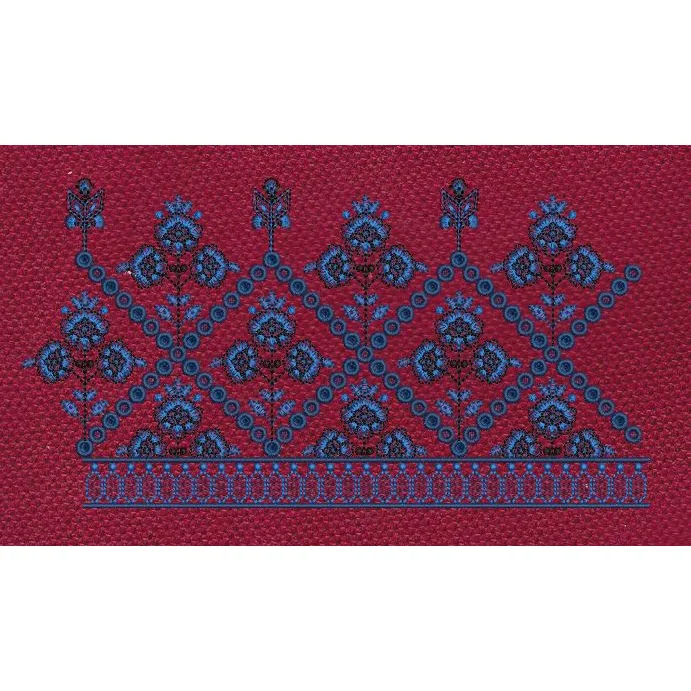 Floral Jacquard Woven Blue and Red Embroidery Design