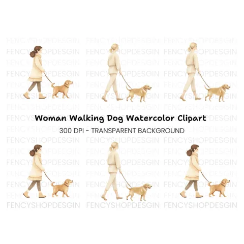 Girls Walking Dogs Clipart Bundle