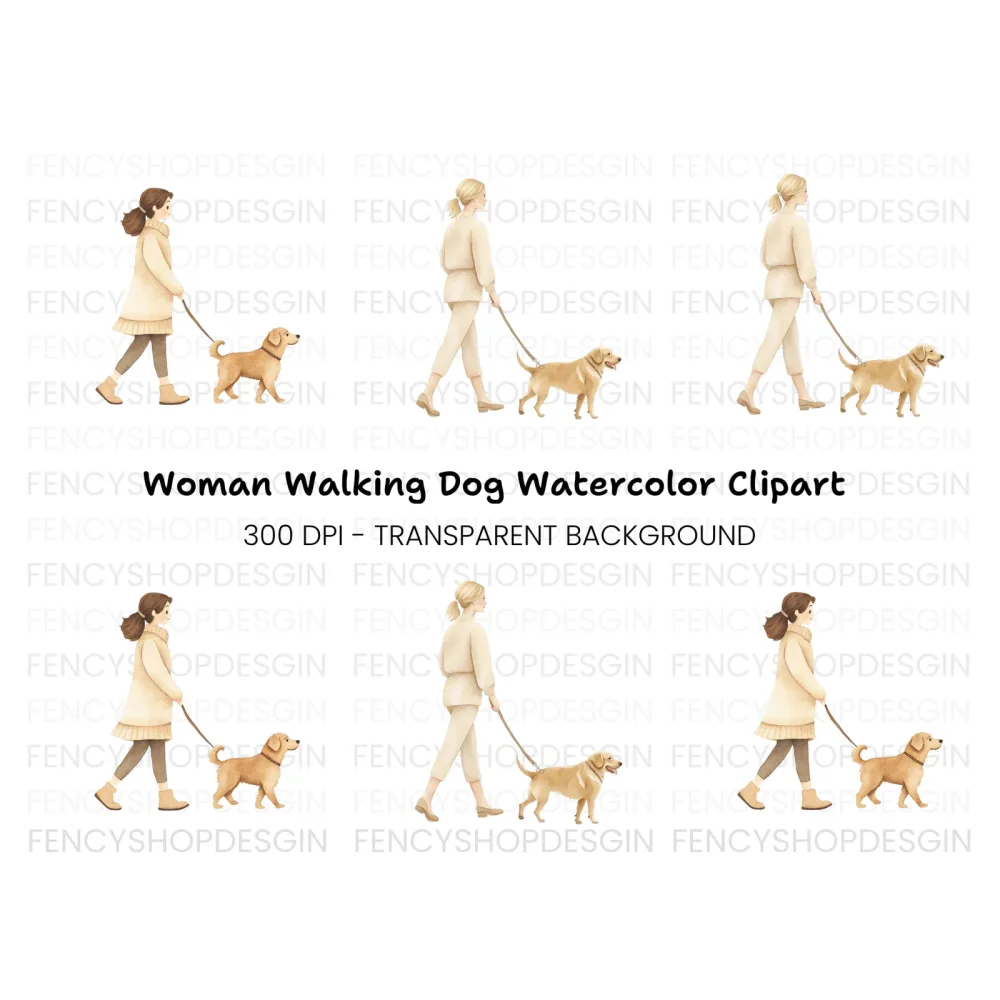 Girls Walking Dogs Clipart Bundle