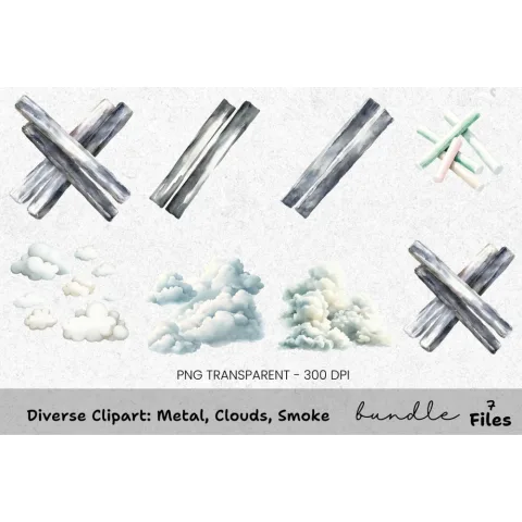 Diverse Metal Clouds Smoke Clipart Bundle